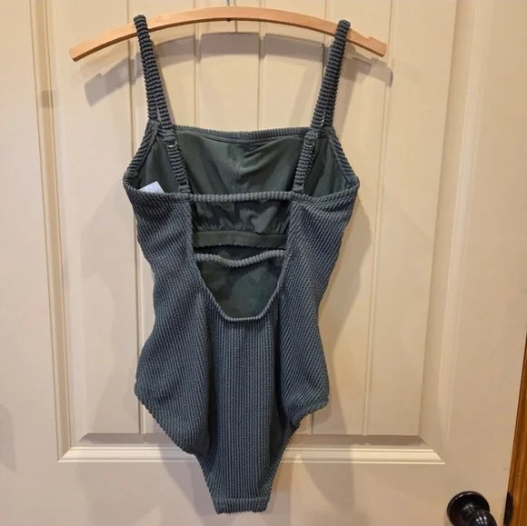 New Kona Sol Green Ribbed One Piece Swimsuit Women's Small (4-6) Full Coverage - Picture 6 of 12